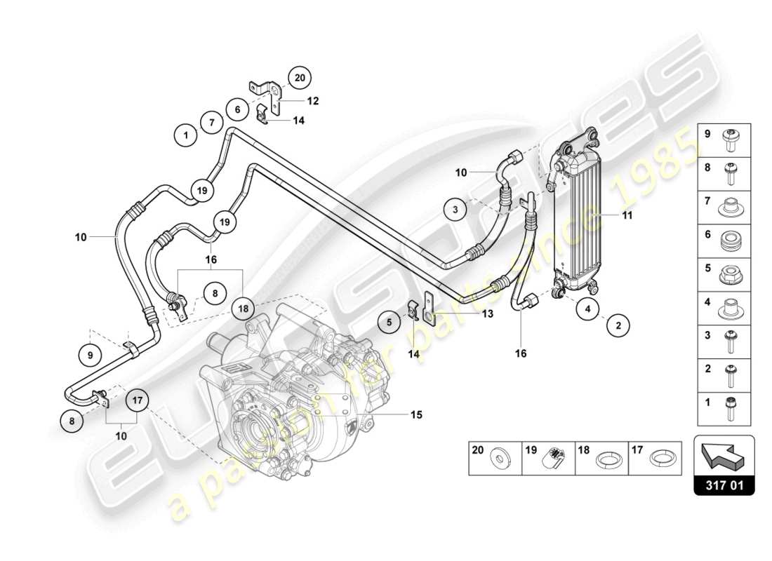 lamborghini 2017 (lp750-4 sv roadster) oil cooler rear part diagram