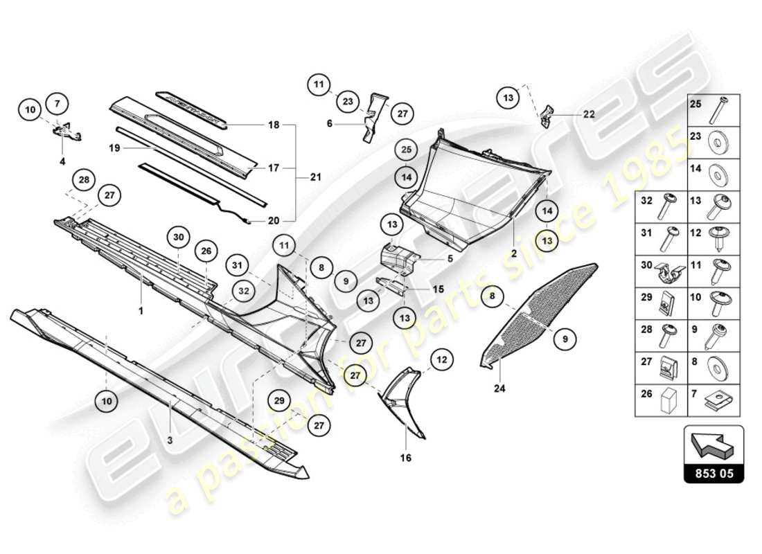 lamborghini lp770-4 svj coupe (2020) lower external side member for wheel housing parts diagram