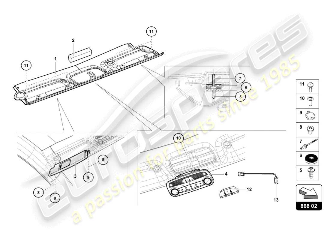 lamborghini 2016 (lp750-4 sv coupe) roof frame trim part diagram