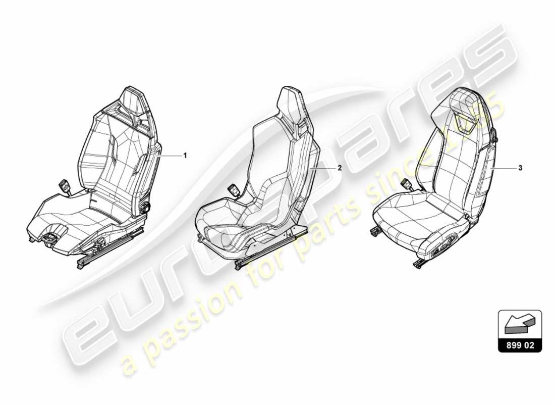 lamborghini lp610-4 spyder (2019) seat, complete parts diagram