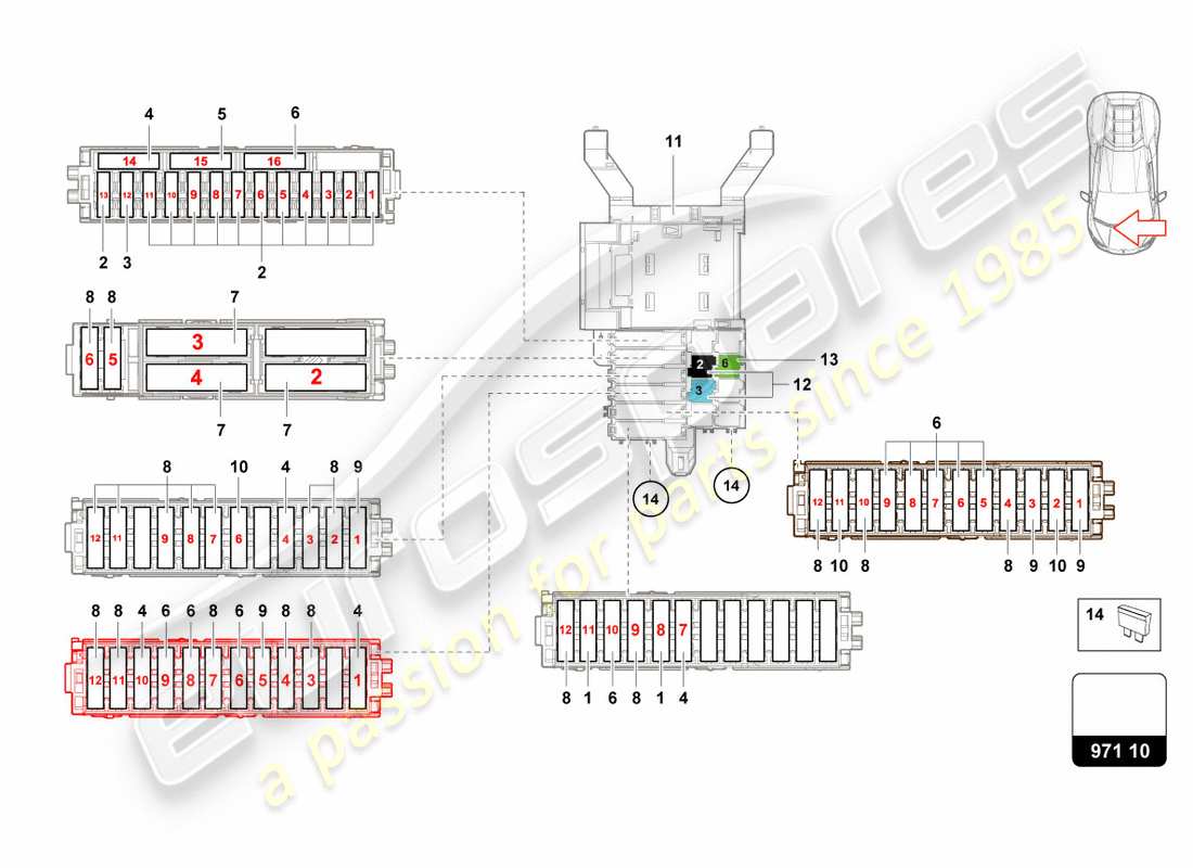 lamborghini lp610-4 spyder (2018) fuses passenger side parts diagram