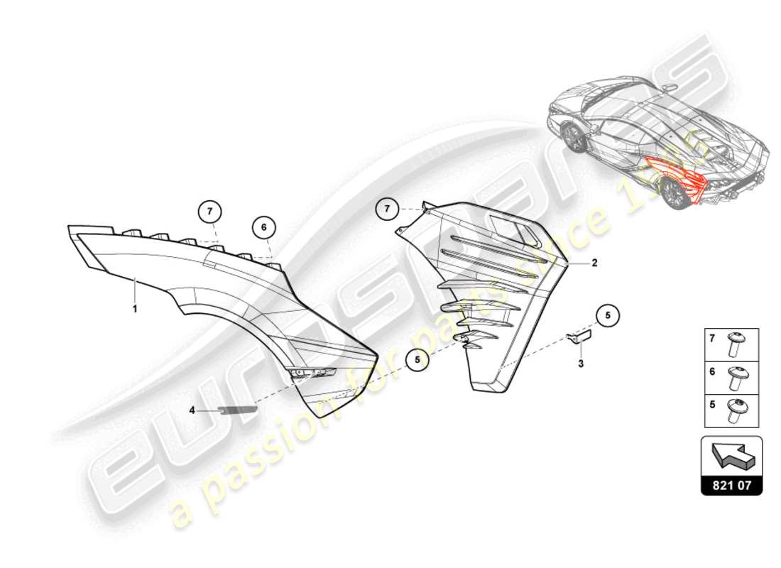 lamborghini sian (2020) lining for fender parts diagram