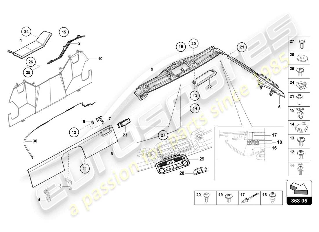 lamborghini 2015 (lp720-4 roadster 50) interior decor part diagram