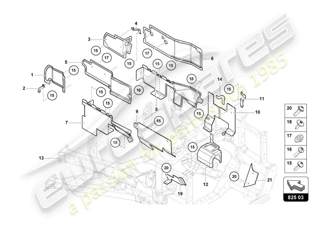 lamborghini 2015 (lp750-4 sv coupe) heat shield part diagram