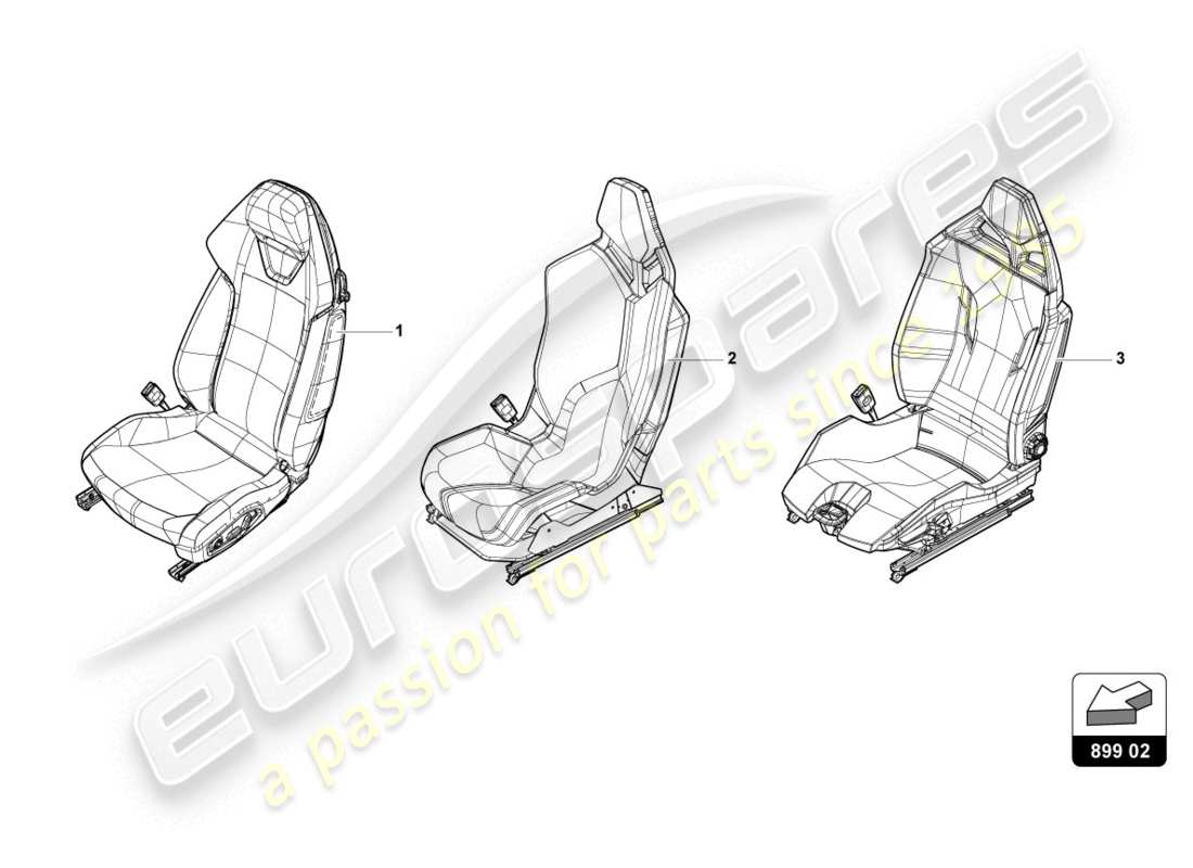 lamborghini evo coupe (2020) seat, complete parts diagram