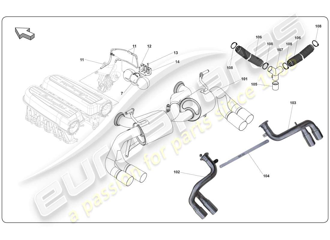 lamborghini super trofeo (2009-2014) muffler part diagram