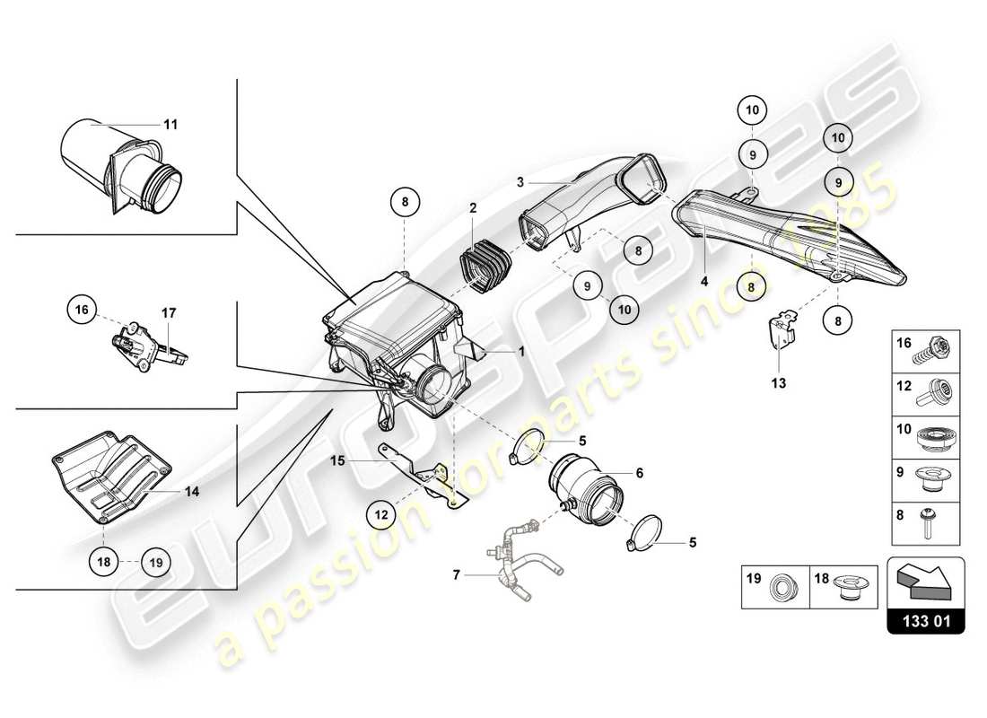 lamborghini lp610-4 coupe (2017) air filter housing part diagram
