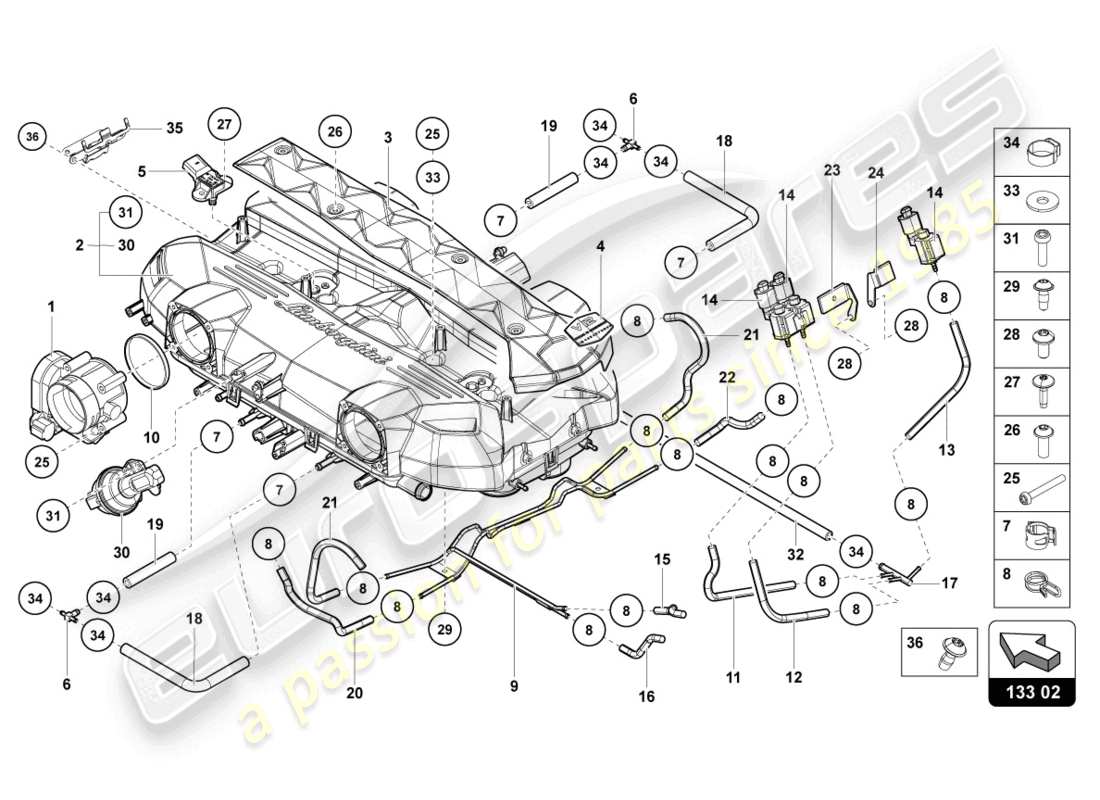 lamborghini 2015 (lp720-4 roadster 50) intake manifold part diagram