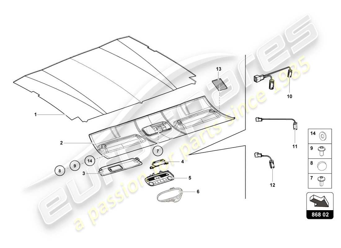 lamborghini 2018 (lp580-2 coupe) roof trim part diagram