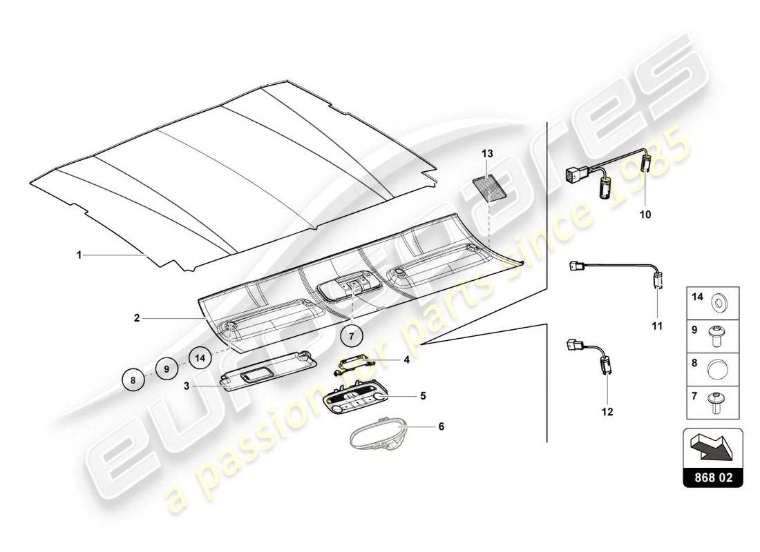 lamborghini lp610-4 coupe (2015) roof trim parts diagram