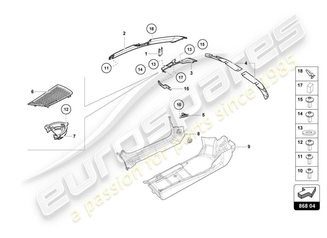 lamborghini 2020 (evo coupe) pillar trim part diagram