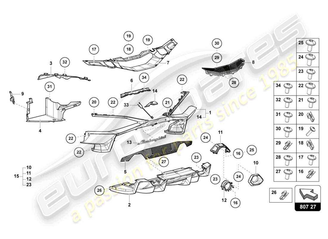 lamborghini sian (2021) bumper rear parts diagram