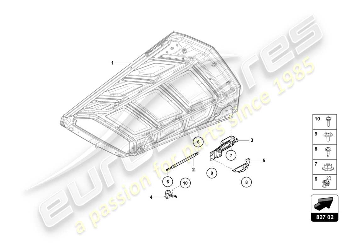 lamborghini 2018 (performante coupe) engine cover with insp. cover part diagram