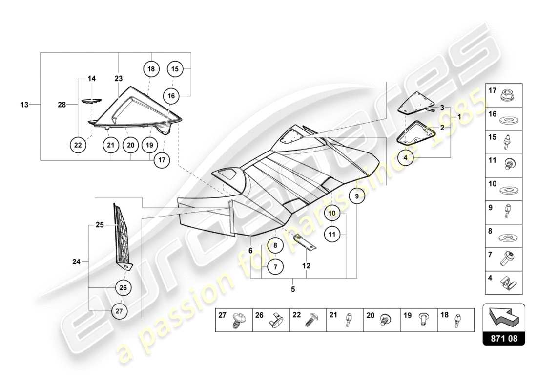 lamborghini 2018 (lp580-2 spyder) conv. top, hinge cover part diagram