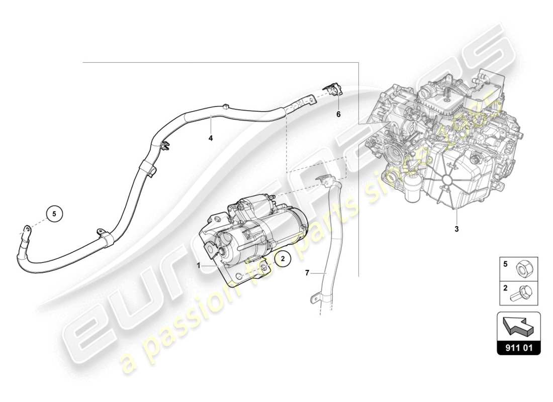 lamborghini evo coupe (2020) starter parts diagram