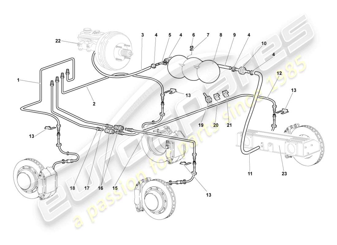 lamborghini murcielago coupe (2006) brake pipe parts diagram