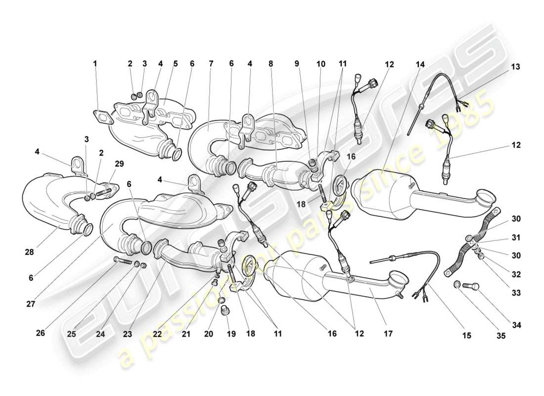 lamborghini murcielago coupe (2005) exhaust manifolds parts diagram