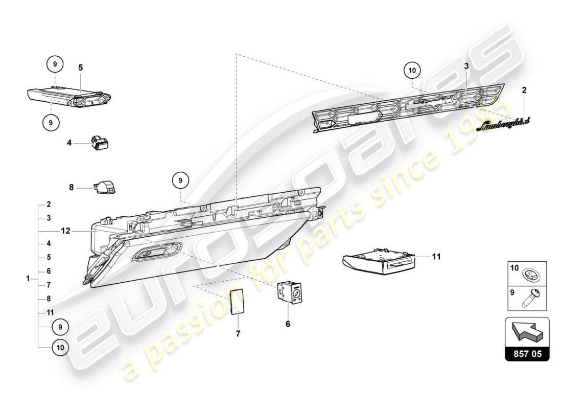 a part diagram from the lamborghini evo coupe 2wd (2020) parts catalogue