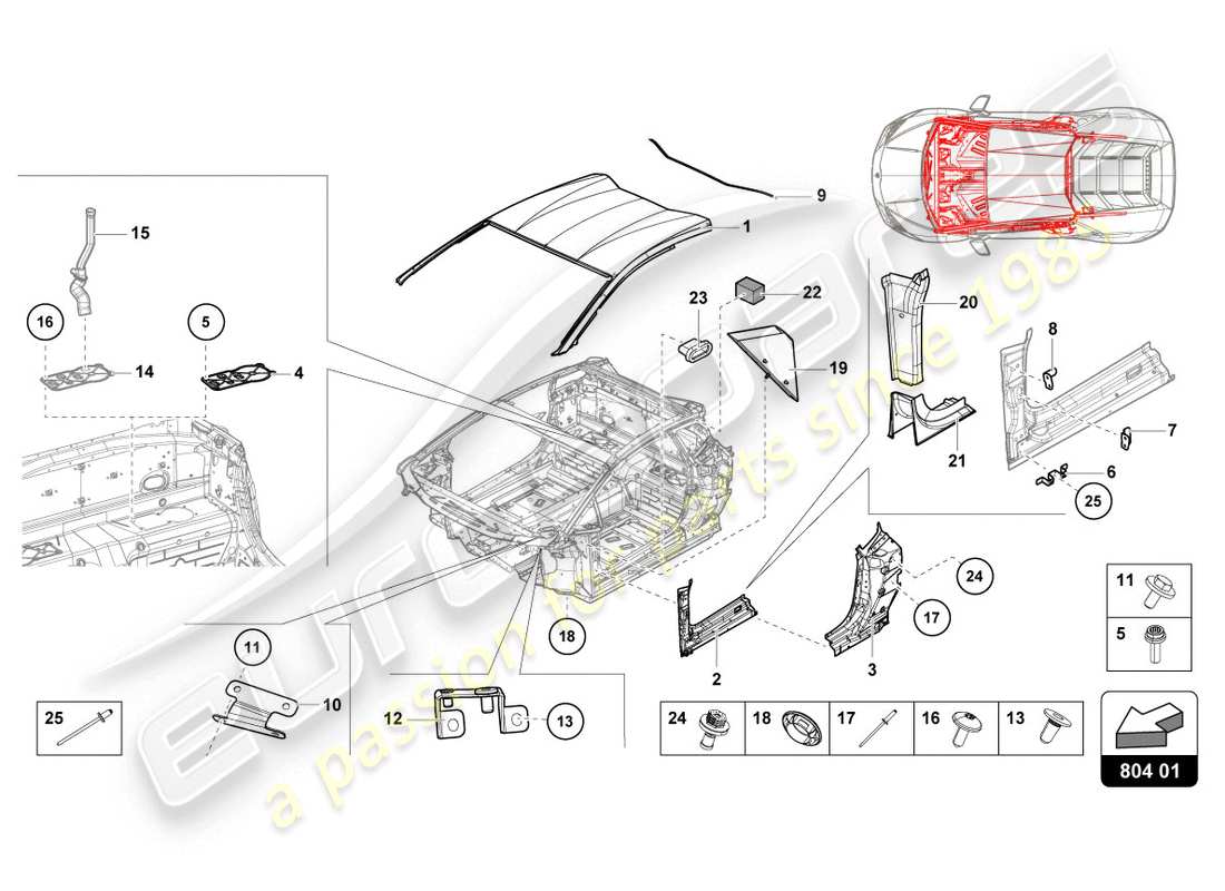 a part diagram from the lamborghini huracan evo parts catalogue