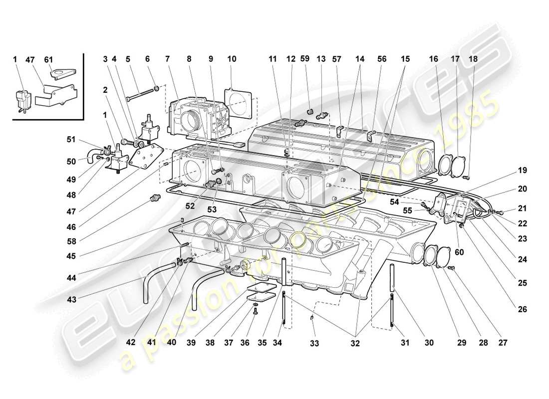a part diagram from the lamborghini murcielago coupe (2002) parts catalogue