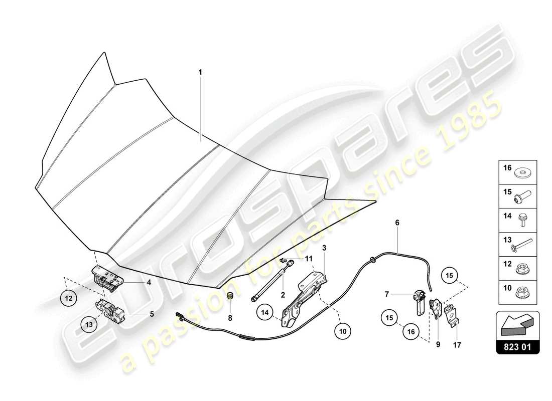 lamborghini lp740-4 s roadster (2021) bonnet front part diagram