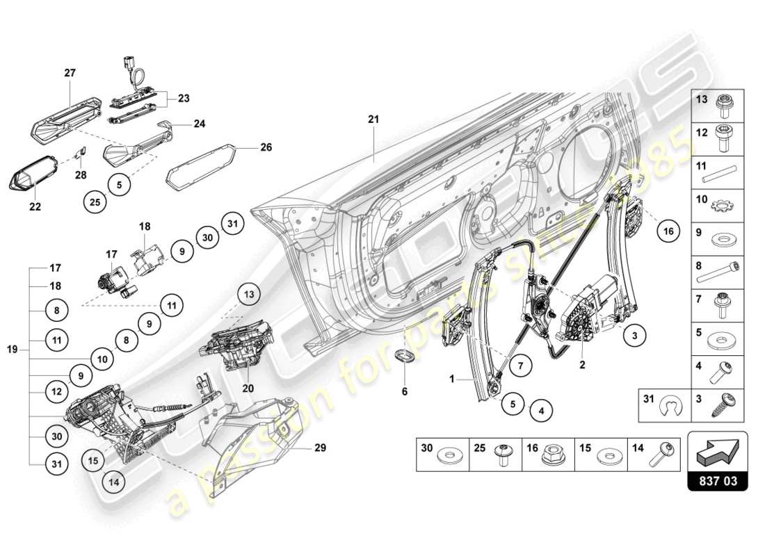 lamborghini lp700-4 coupe (2014) driver and passenger door parts diagram
