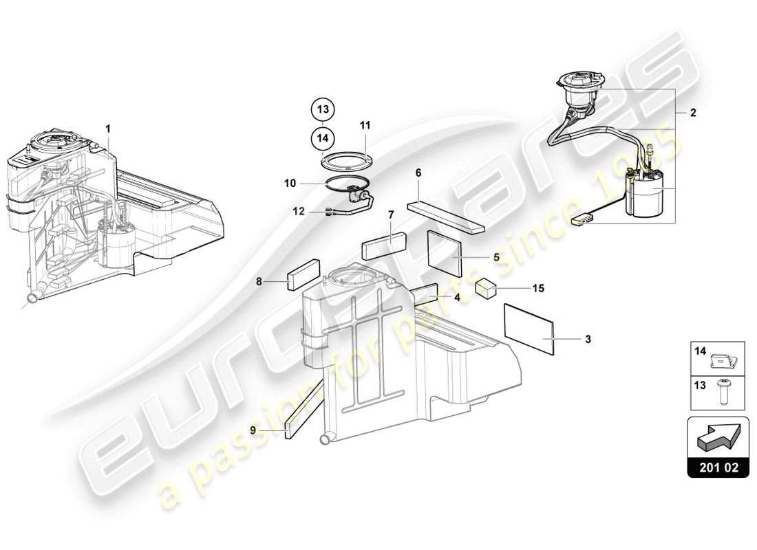 lamborghini lp720-4 coupe 50 (2014) fuel tank parts diagram