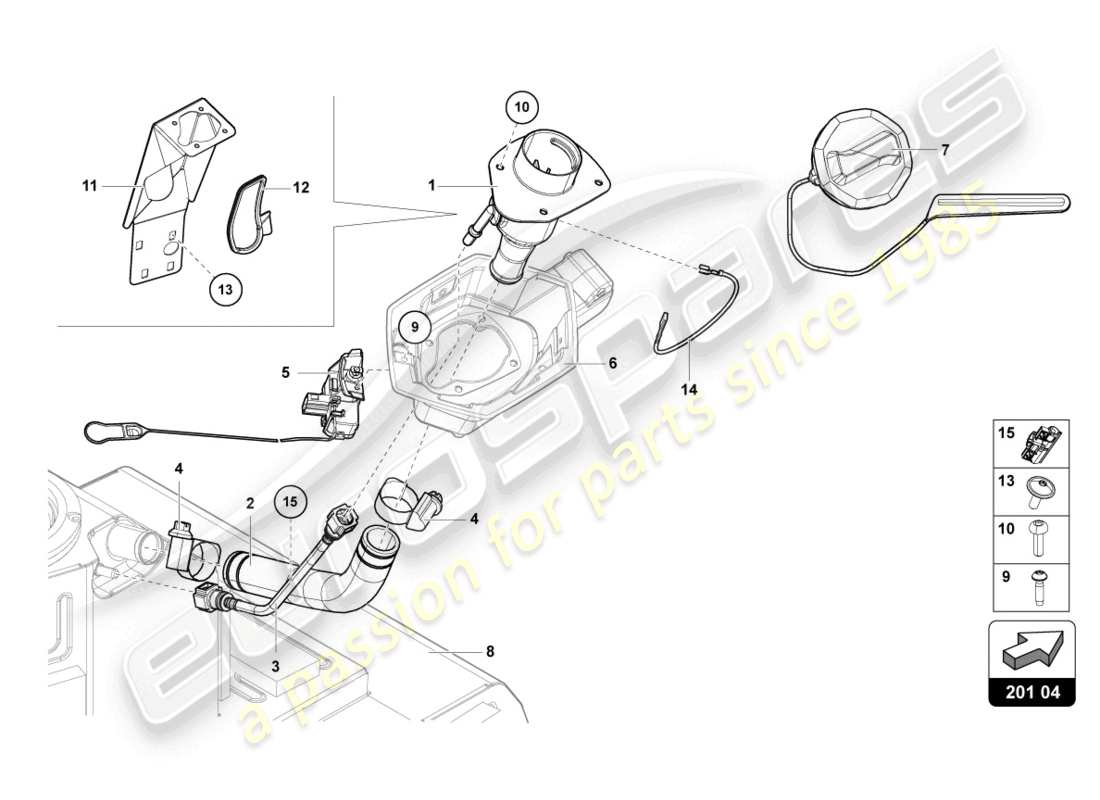 lamborghini lp750-4 sv coupe (2016) fuel filler neck with restric parts diagram