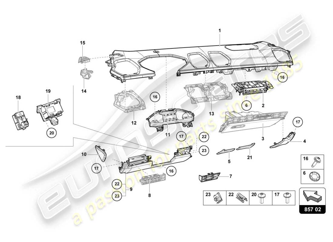 lamborghini 2019 (lp610-4 coupe) instrument panel trim part diagram