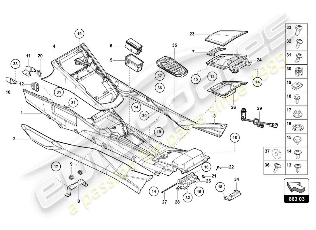 lamborghini lp740-4 s roadster (2019) tunnel rear parts diagram