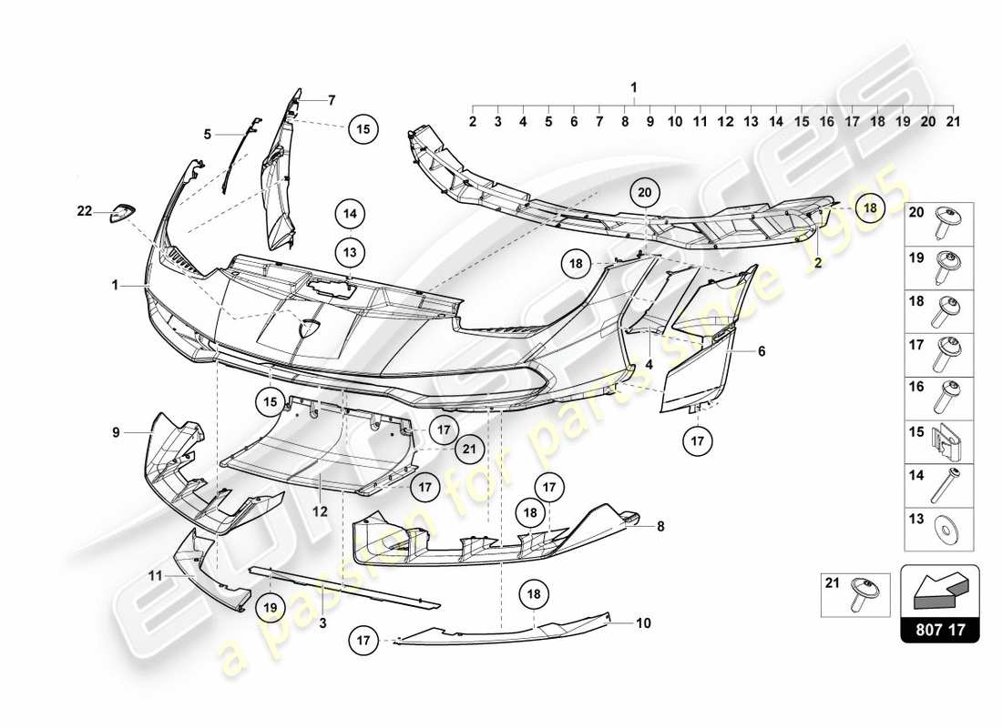lamborghini centenario coupe (2017) bumper, complete front parts diagram