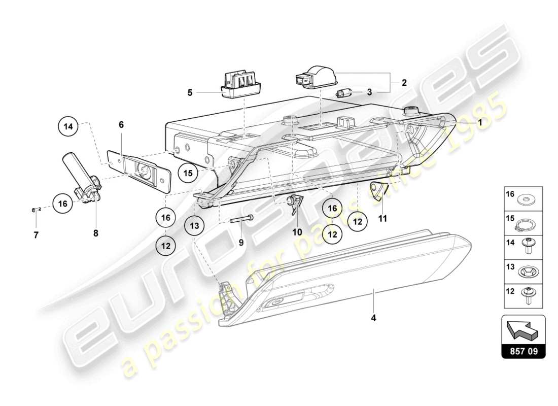 lamborghini lp740-4 s roadster (2018) glove compartment parts diagram