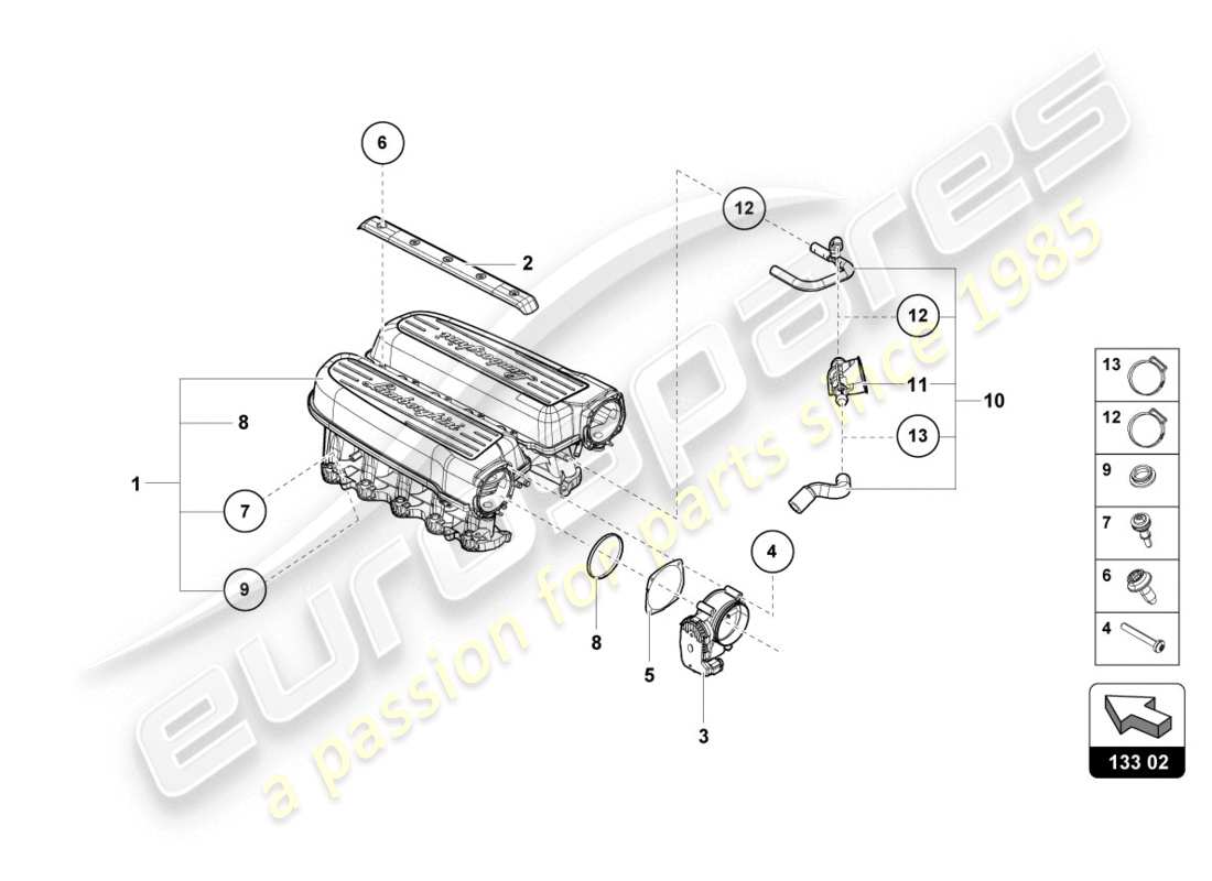 lamborghini lp580-2 coupe (2016) intake manifold parts diagram