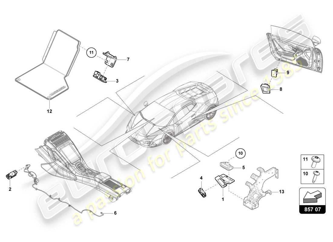 lamborghini 2020 (evo coupe 2wd) single parts for interior and reading light part diagram