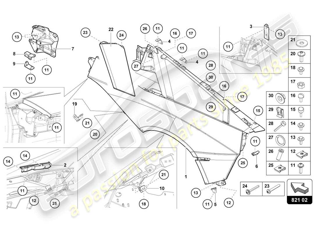 lamborghini lp750-4 sv coupe (2015) wing protector parts diagram