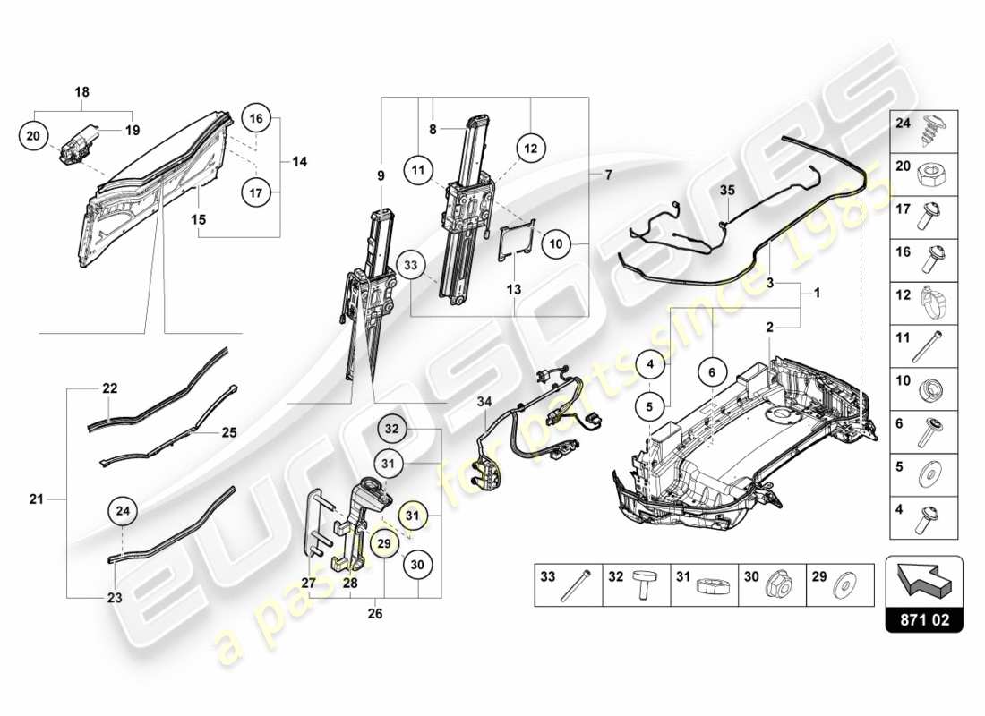 lamborghini 2018 (performante spyder) soft top box tray part diagram