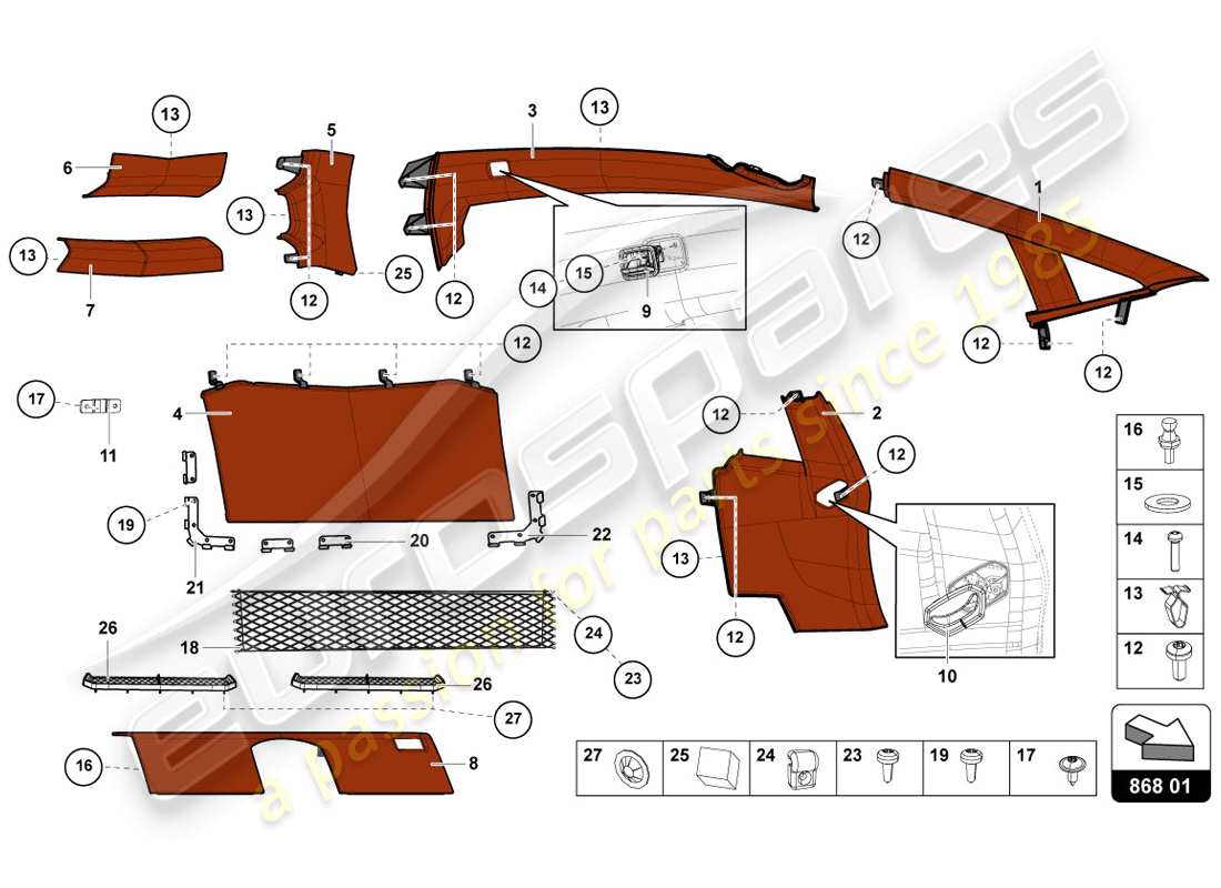 lamborghini 2014 (lp720-4 coupe 50) interior decor part diagram