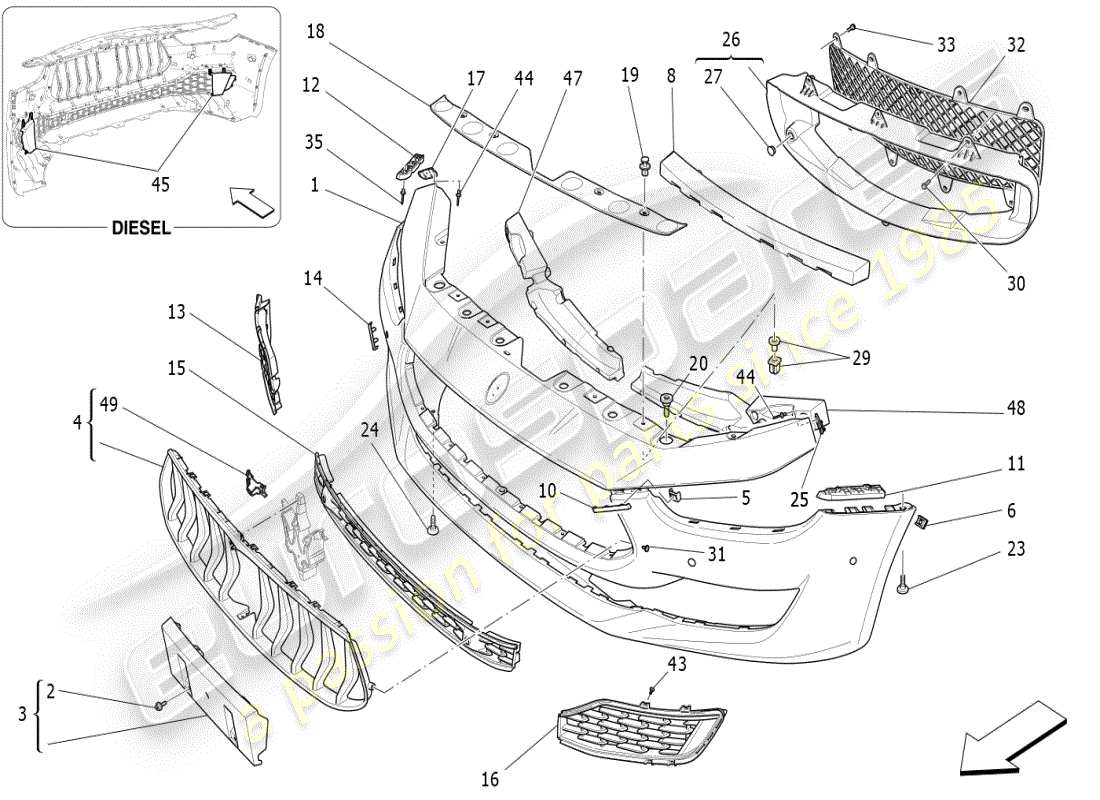 maserati ghibli (2021) front bumper part diagram