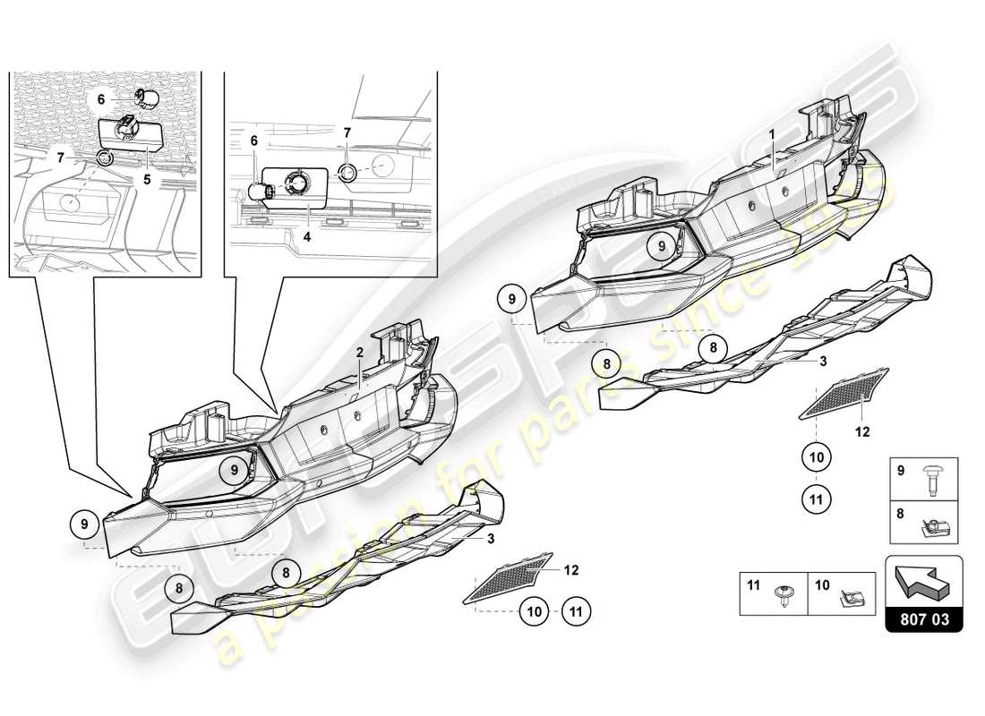 lamborghini 2016 (lp700-4 coupe) bumper, complete part diagram