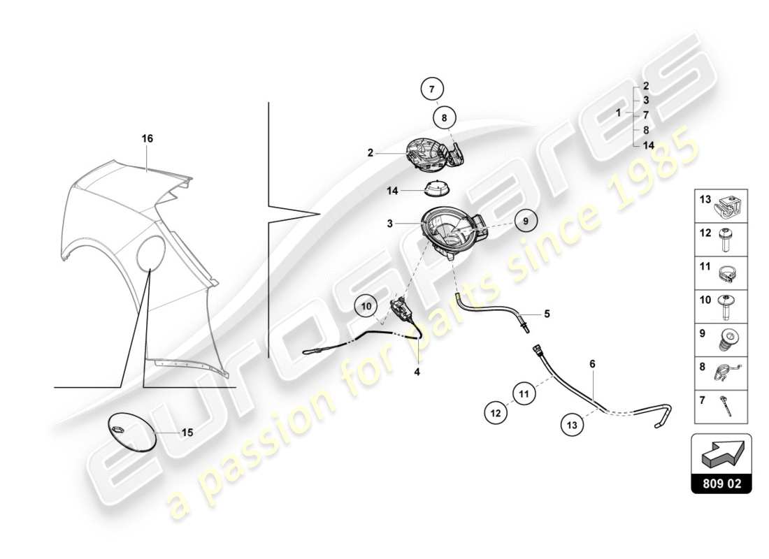 lamborghini 2019 (performante spyder) fuel filler flap part diagram
