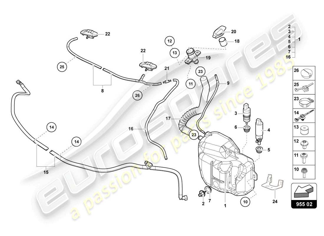 lamborghini lp700-4 roadster (2013) windscreen washer system parts diagram
