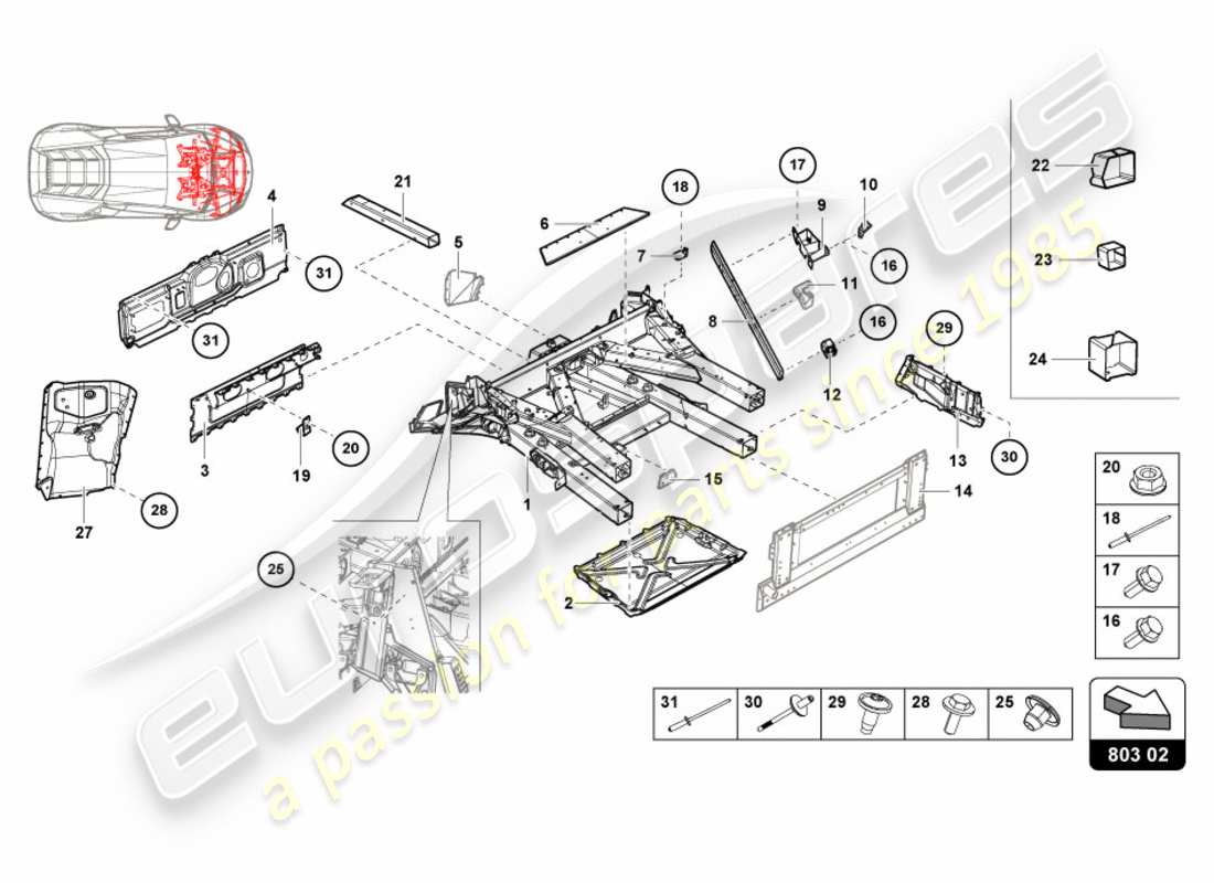 lamborghini 2020 (performante coupe) front frame part diagram
