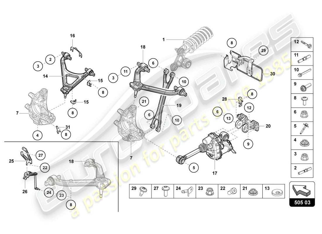 lamborghini lp740-4 s coupe (2020) suspension rear parts diagram