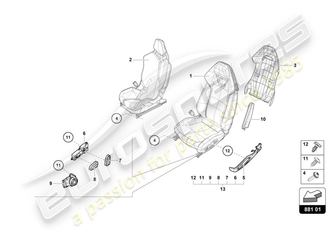 lamborghini 2019 (performante spyder) seat part diagram