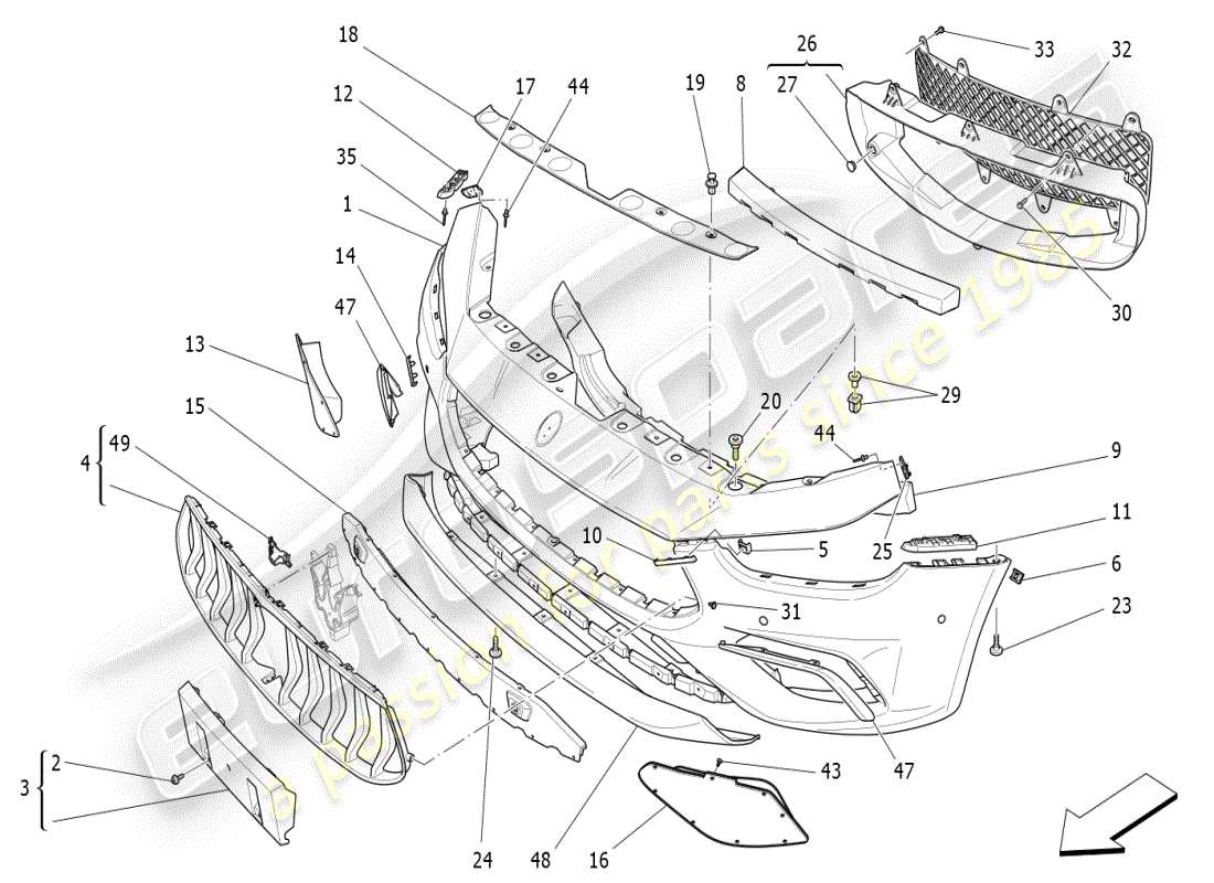 maserati ghibli (2020) front bumper part diagram