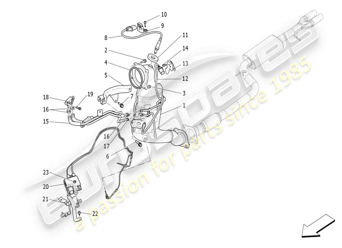 maserati ghibli (2021) pre-catalytic converters and catalytic converters part diagram