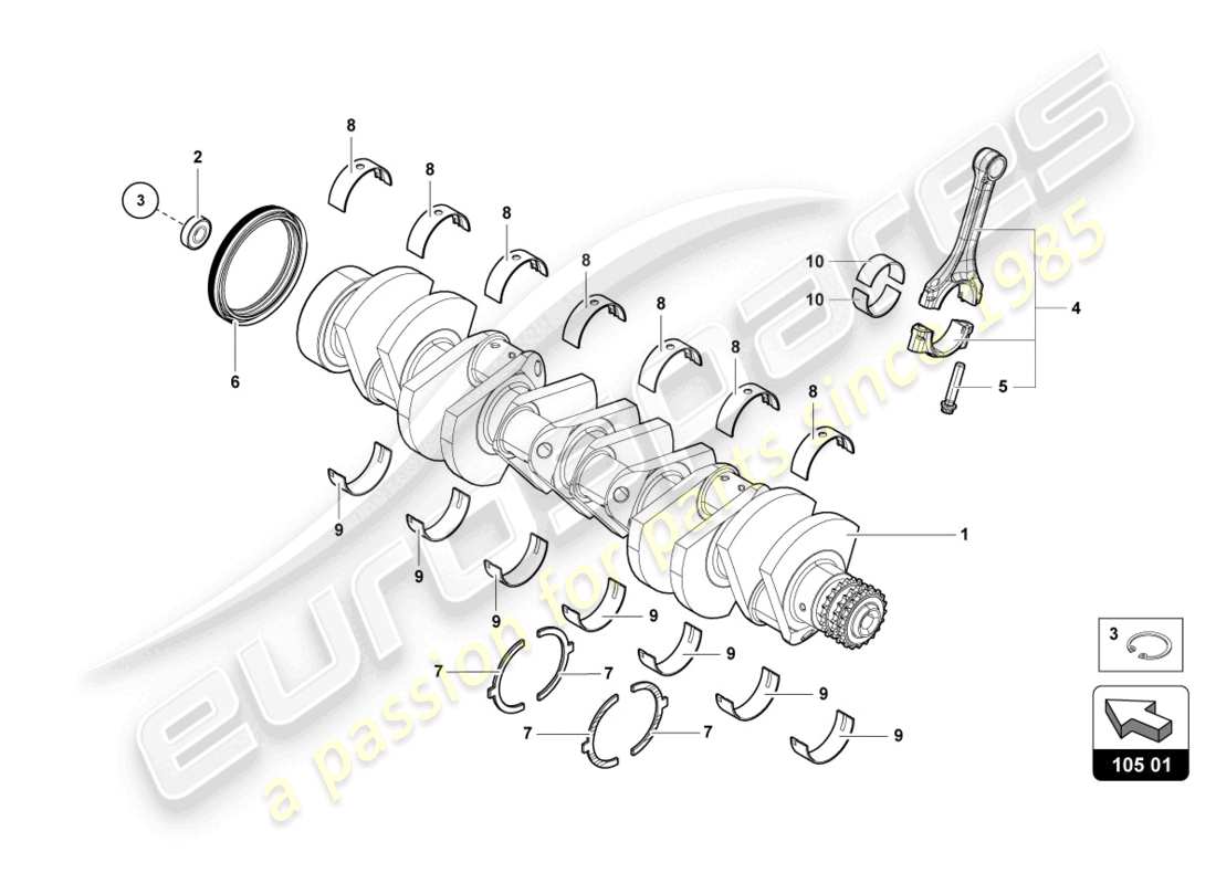 lamborghini 2018 (lp740-4 s coupe) crankshaft with bearings part diagram
