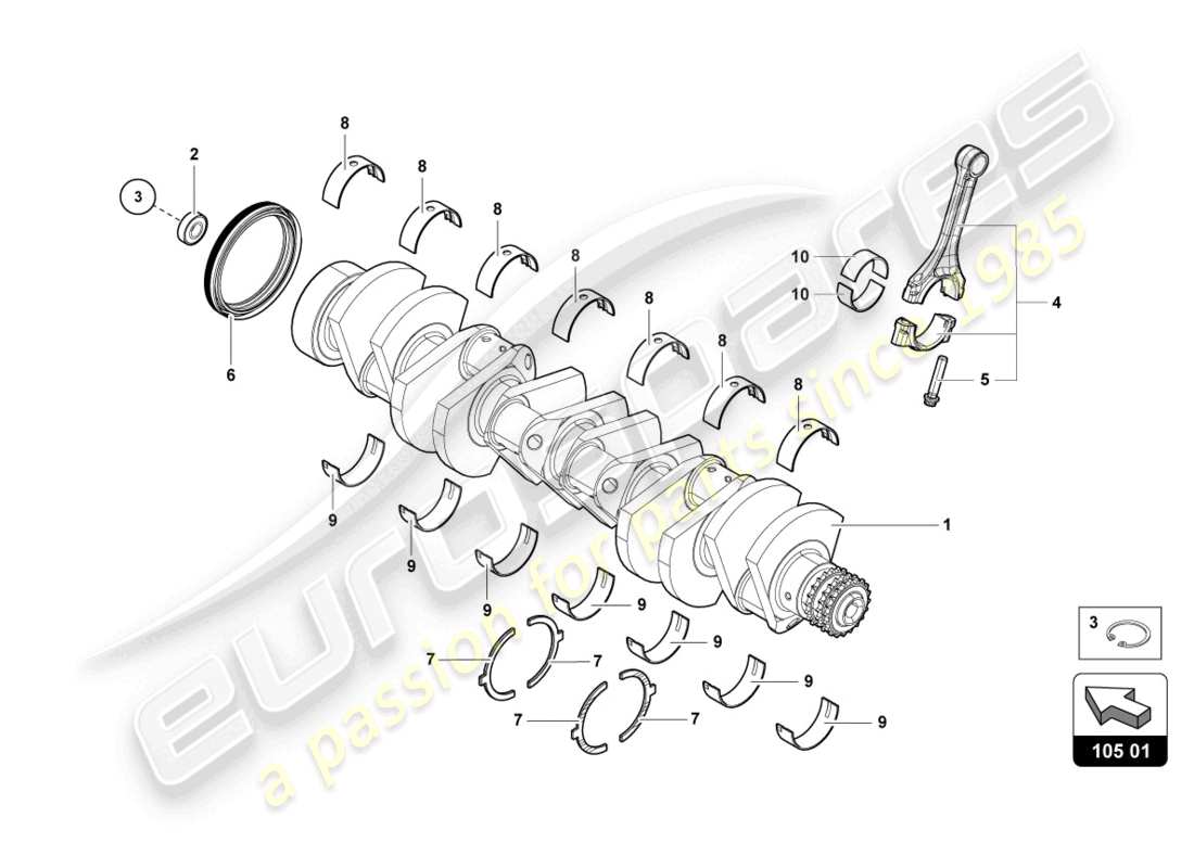 lamborghini lp700-4 roadster (2016) crankshaft with bearings parts diagram