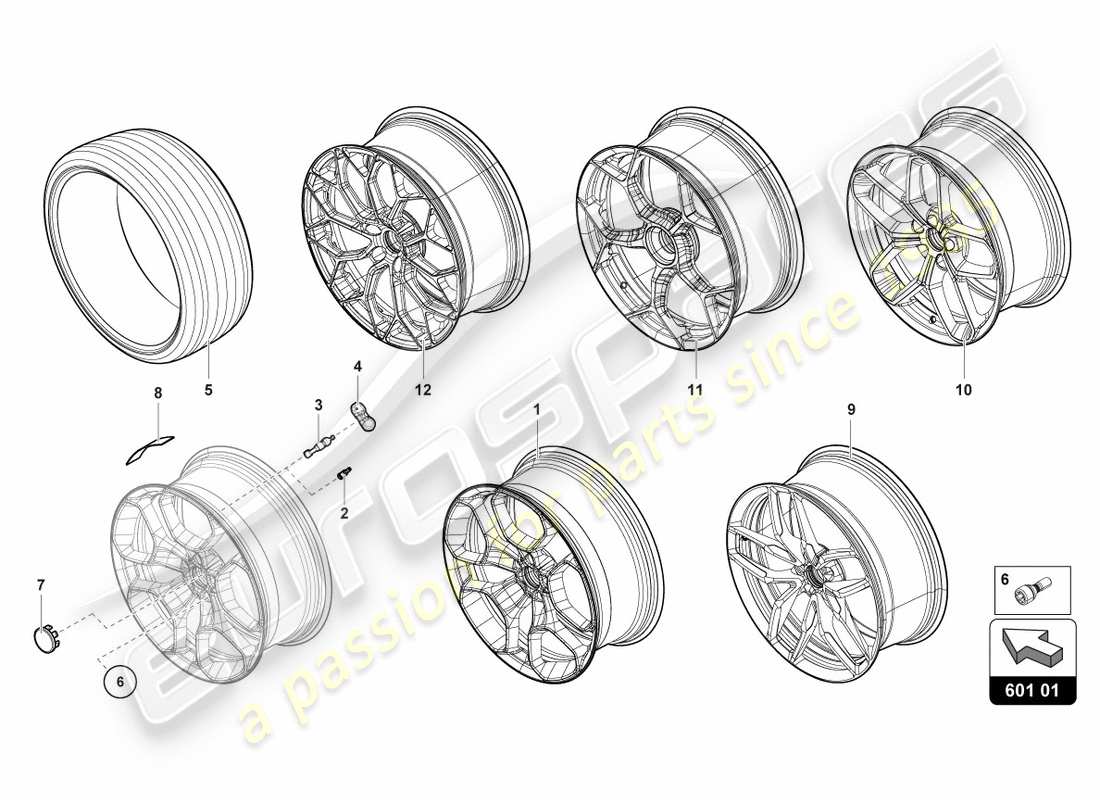 lamborghini lp610-4 spyder (2017) wheels/tyres front parts diagram