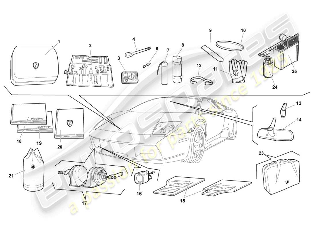 a part diagram from the lamborghini murcielago coupe (2003) parts catalogue